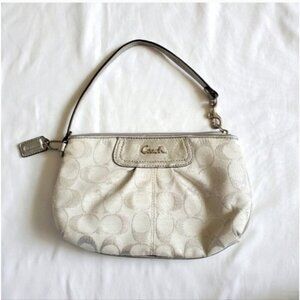 COACH Silver Signature Wristlet | Metallic Canvas